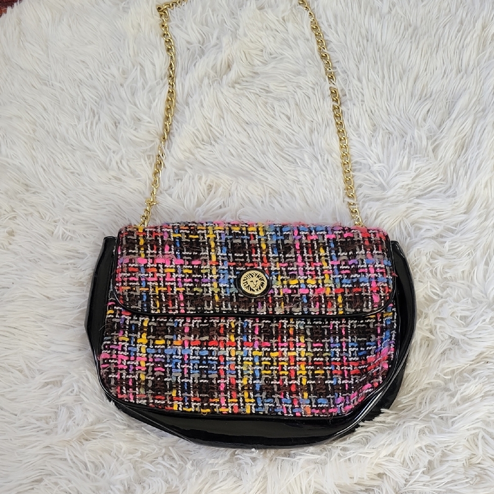 Anne Klein Vibrant Tweed Shoulder Bag with Chain Strap